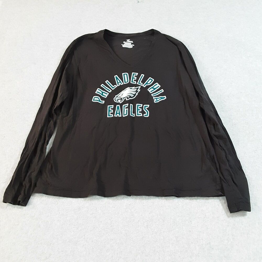Fanatics Philadelphia Eagles VTG V-Neck Long Sleeve Shirt Black NFL Football 3XL